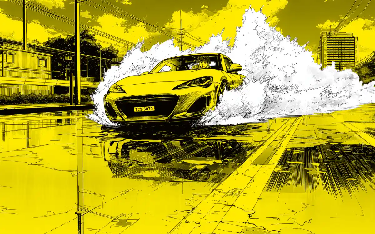 Aquaplaning entsteht, wenn bei starkem Regen ein Wasserfilm zwischen Reifen und Fahrbahn entsteht und der Kontakt verloren geht.